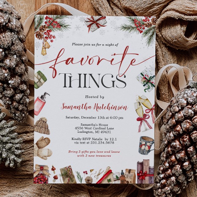 Favoritsaker Presentutbytesfest Inbjudan (Favorite Things Gift Exchange Party Invite
)