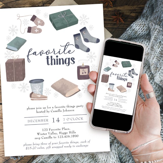 Favoritsaker Vinterkrans Presentutbytesfest Inbjudningar (Favorite Things holiday gift exchange party invitation)