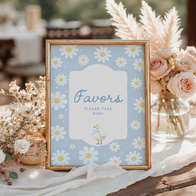 Favoritsignatur för blått Fånig, babykläder Poster (Blue Silly Goose and Daisy Favors Baby Shower Sign)
