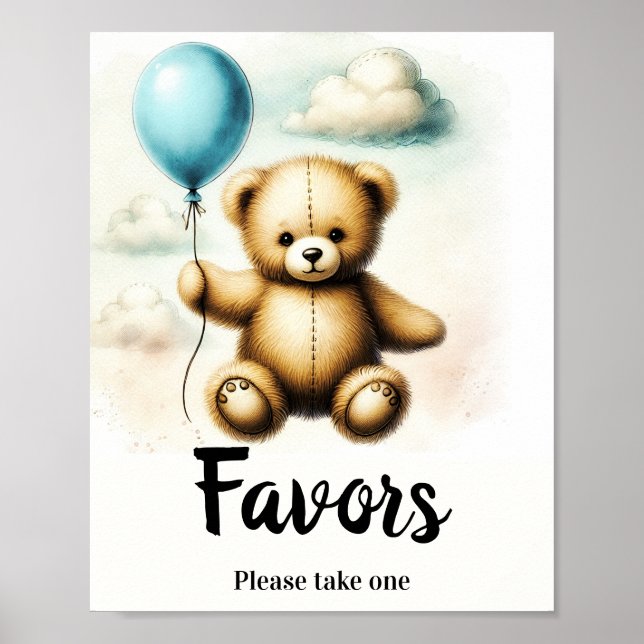 Favoritsignatur för nalle Blue Balloon Birthday Poster (Framsidan)