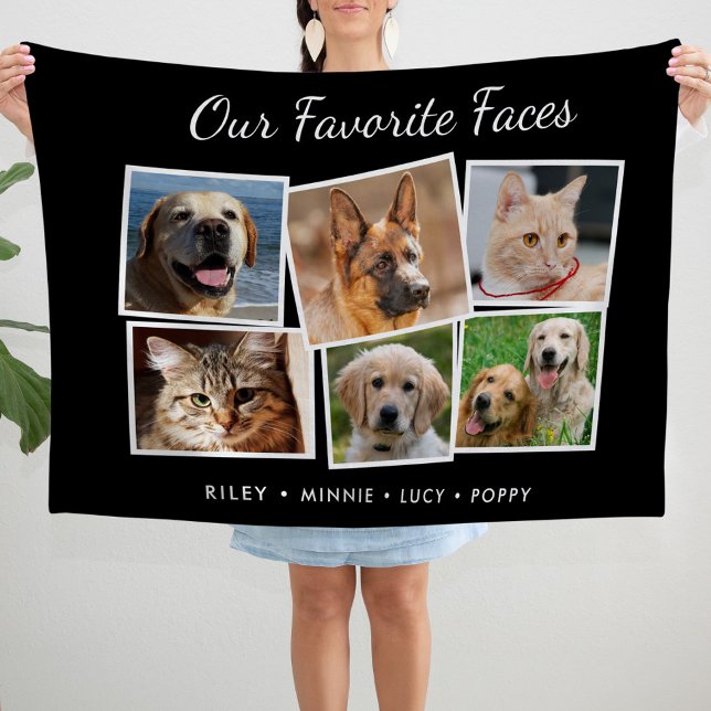 Favoritsmycken Flerdjurs Fotocollage Fleecefilt (Favorite Faces Multiple Pet Photo Collage Fleece Blanket)