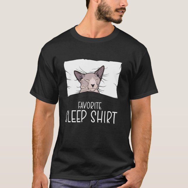 Favoritsömntröja Sphynx Katt, Sövande Katt Pyjamas T Shirt (Framsida)