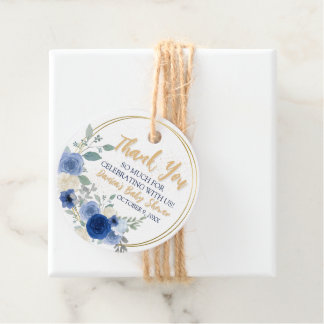 Favorittagg för blå Blommigt och Guld Gåvor Etiketter