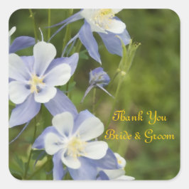 Favorittagg för Blue Columbine Flowers Bröllop Tac Fyrkantigt Klistermärke