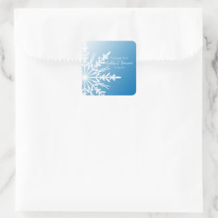 Favorittagg för Blue Snowflake Winter Wedding-Tack Fyrkantigt Klistermärke