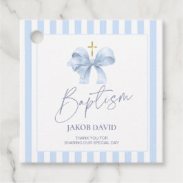 Favorittagg för Blue Stripe Bow Baptism-Tack Gåvor Etiketter