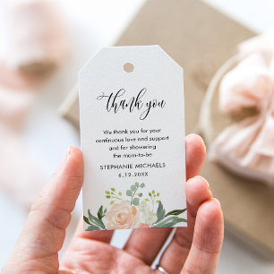 Favorittagg för CORA Watercolor Peach Blommigt Bab Presentetikett