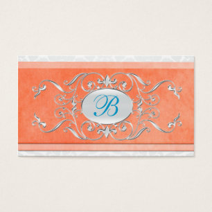 Favorittagg för Coral, Blue och Grått Damask Weddi Visitkort