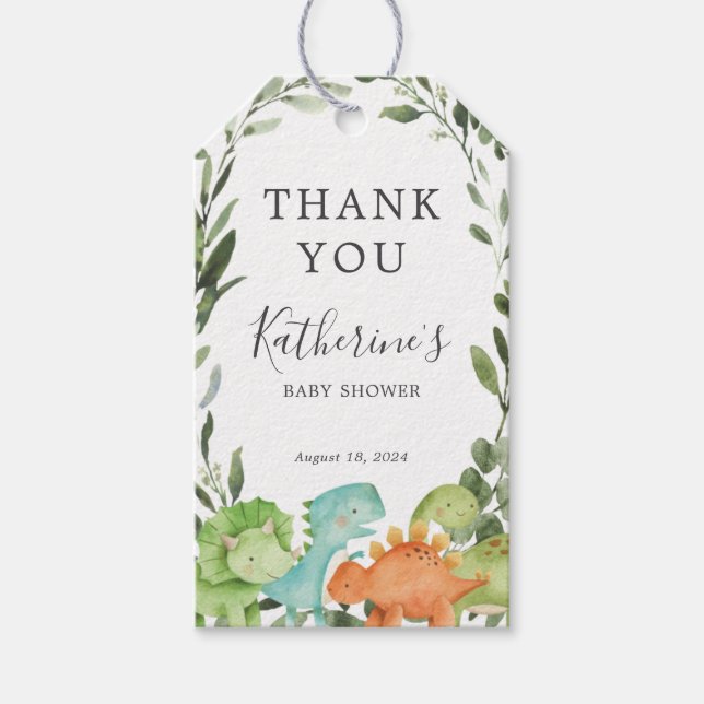 Favorittagg för dinosaurier Baby Shower Presentetikett (Framsidan)
