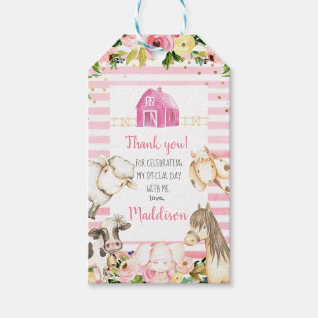 Favorittagg för Girl Farm Birthday Presentetikett (Framsidan)