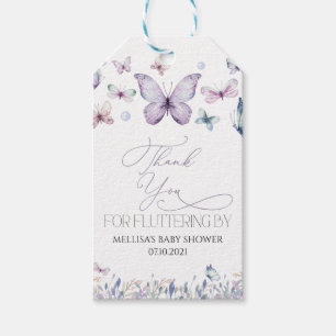 Favorittagg för lila Butterfly Flicka Baby Shower Presentetikett