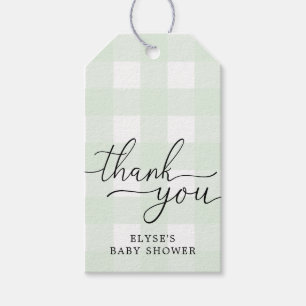 Favorittagg för Mint Grönt Gingham Baby Shower Tac Presentetikett