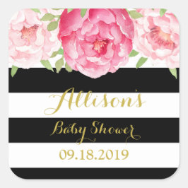 Favorittagg för Rosa av svart Rand, Blommigt, baby Fyrkantigt Klistermärke