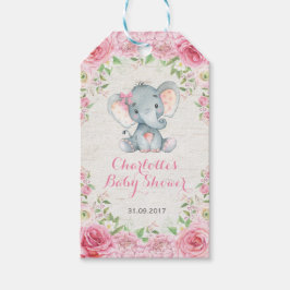 Favorittagg för rosa ros Girl Elephant Baby Shower Presentetikett