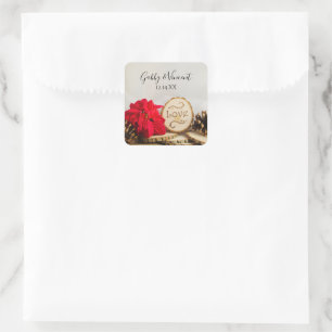 Favorittagg för Rustic Poinsettia Winter Wedding Fyrkantigt Klistermärke