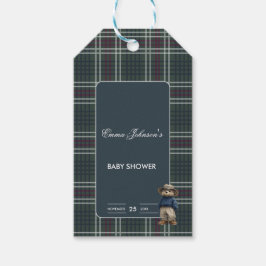 Favorittagg för Rustic Tartan Bear Baby Shower Presentetikett