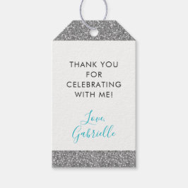 Favorittagg för Silver Glitter Teal Blue Tack Presentetikett