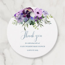 Favorittaggar för babydusch för lila blommigt