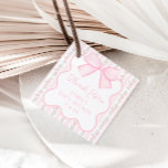 Favorittaggar för babyskor för Blommigt i vintage  Gåvor Etiketter<br><div class="desc">Tack gäster för att du har varit med i barnduschen med de här eleganterna. Märkrna har en ro-mönstrad bakgrund och en rosa båge kompletterad med vintagens typsnitt.</div>