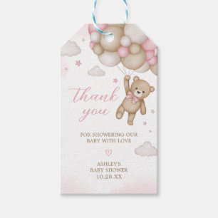 Favorittaggar för babyskor för rosa Bear Balloon S Presentetikett