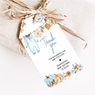Favorittaggar för babyskor med blå höst-Blommigt Presentetikett