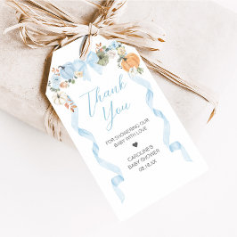 Favorittaggar för Blue Bow Pumpkin Baby Shower Presentetikett