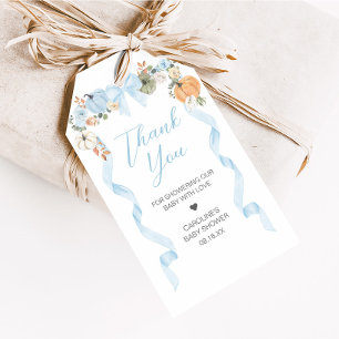 Favorittaggar för Blue Bow Pumpkin Baby Shower Presentetikett