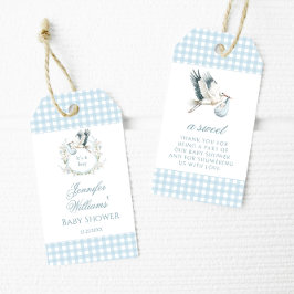 Favorittaggar för Blue Stork Pojke Shower Tack Tag Presentetikett