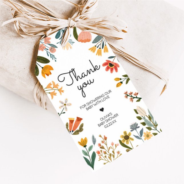 Favorittaggar för botaniskt ljus Wildblomsterbabyk Presentetikett (Botanical Wildflower Baby Shower Favor Tags)