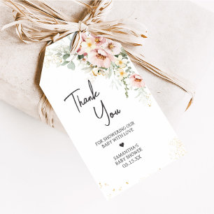 Favorittaggar för Dusty Rosa Blommigt Greenery Bab Presentetikett