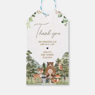 Favorittaggar för Grey Woodland Animals Baby Showe Presentetikett