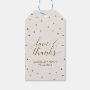 Favorittaggar för guld Polka dots "Kärlek & Tack" Presentetikett