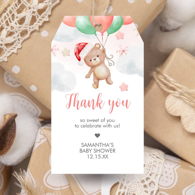Favorittaggar för julbabystövel presentetikett (Santa Baby Bear Baby Shower Favor Tags)