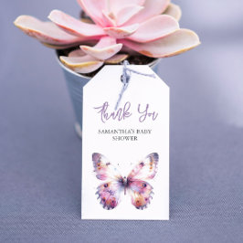 Favorittaggar för lila Butterfly Baby Shower Presentetikett