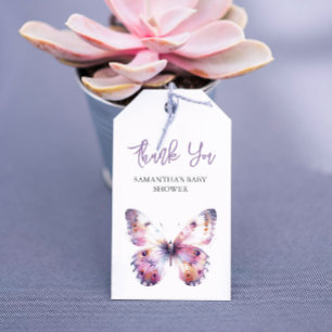Favorittaggar för lila Butterfly Baby Shower Presentetikett