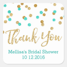 Favorittaggar för Möhippan Blå Aqua Guld-konfetti Fyrkantigt Klistermärke
