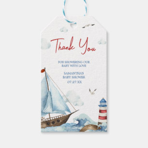 Favorittaggar för Red Blue Nautical Baby Shower Presentetikett