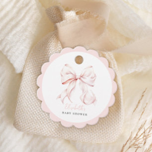 Favorittaggar för rosa Bow Baby Shower Gåvor Etiketter