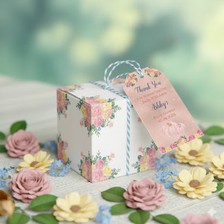 Favorittaggar för rosa Little Pumpkin Baby Shower Presentetikett