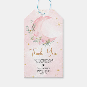 Favorittaggar för rosa Måne och Stars Baby Shower Presentetikett