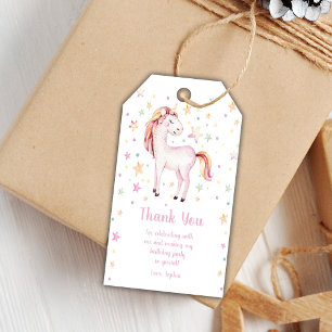 Favorittaggar för rosa Star Unicorn Birthday Presentetikett