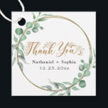 Favorittaggar för Tack i Guld Gåvor Etiketter<br><div class="desc">De här Tack-favoritmärkena i Guld Grey Watercolor är idealiska för ett boho-inspirerat firande. Med rik,  moody grönt,  vattenfärgsfärgad löv och eukalyptus blandar designen rustik elegans med en modern trädryck. ☼ Anpassa dessa märkre med namn och datum. Ändra ordalydelsen till kostym under alla omständigheter.</div>