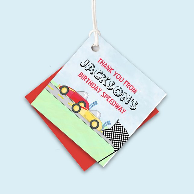 Favorittaggar Gåvor Etiketter (Birthday Party Favor Tag with Whimsical Race Cars.)