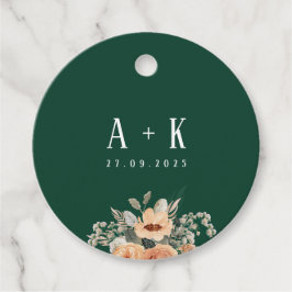 Favorittaggar, mörk grönt monogram för blommigt av gåvor etiketter