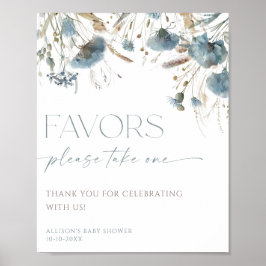 Favorittecken boho dusty Blue Wildblomma Poster