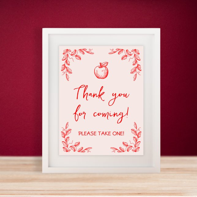 Favorittecken för Apple Hand plockade Baby Shower Poster (Apple Hand Drawn Baby Shower Favors Sign)