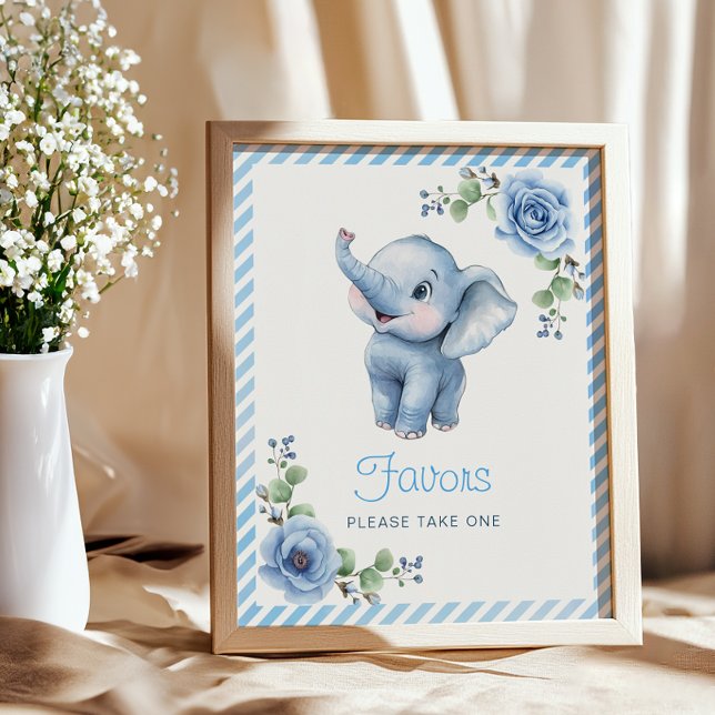 Favorittecken för Blue Elephant Baby Shower - Vatt Poster (Favors Baby Shower Sign)