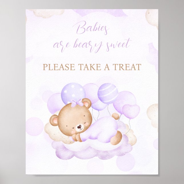 Favorittecken för Lila Bear Baby Shower Poster (Framsidan)