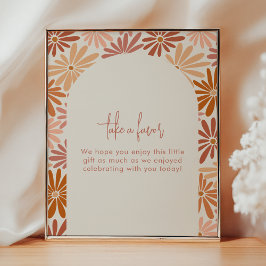 Favorittecken för orange och Rosa Retro Blommigt G Poster