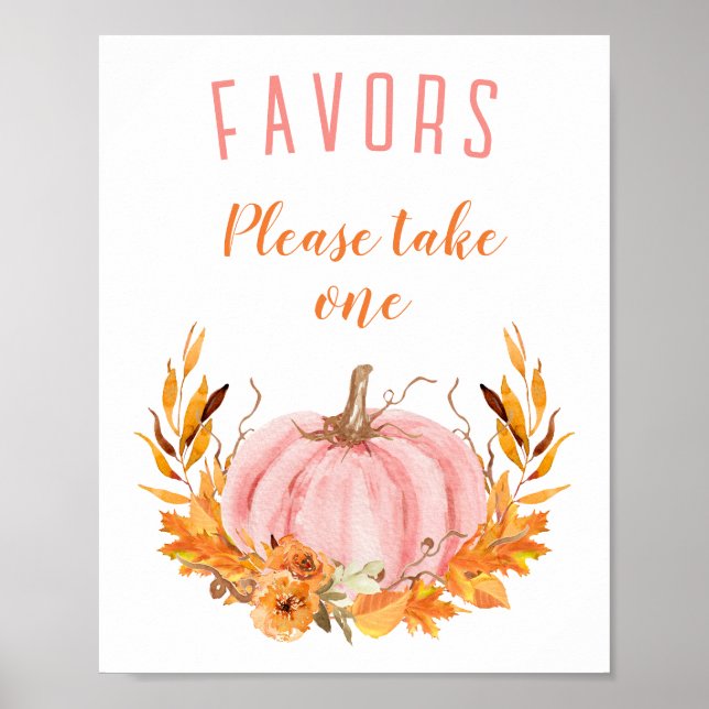 Favorittecken för rosa Pumpkin Fall Baby Shower Poster (Framsidan)